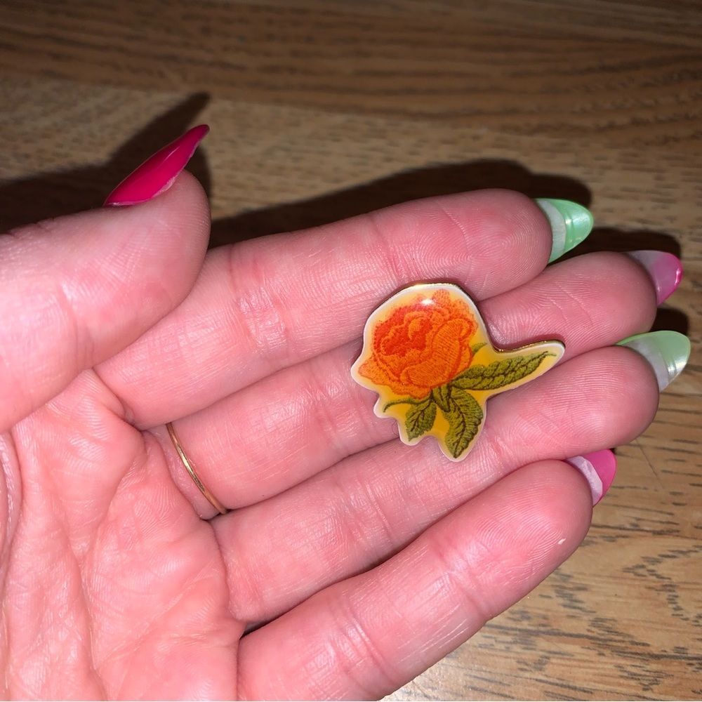 Vintage Made in USA Enamel Rose Pin Brooch Floral Retro Jewelry